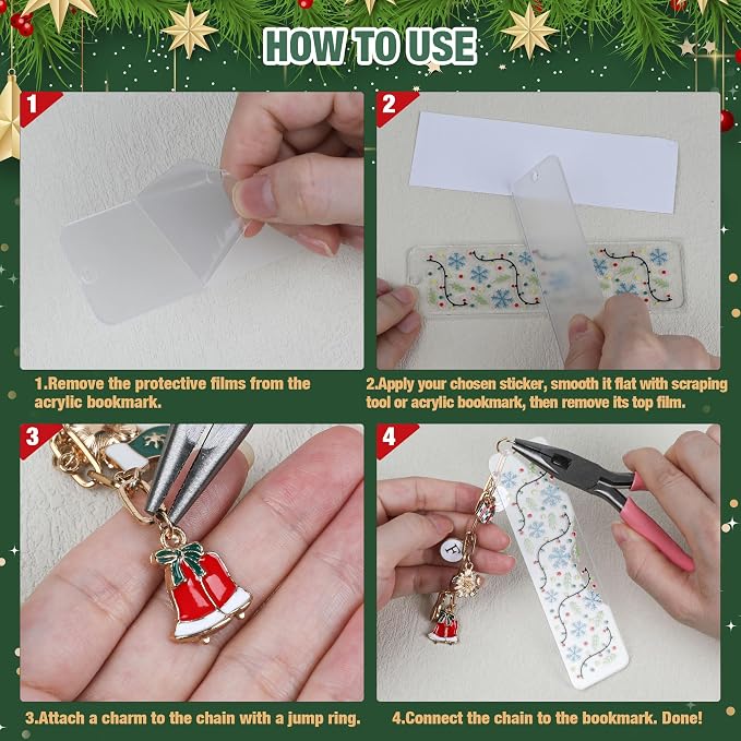 245PCS Acrylic Bookmark Blanks Thicken 12 DIY Bookmark Making 15 Christmas UV - Image 4