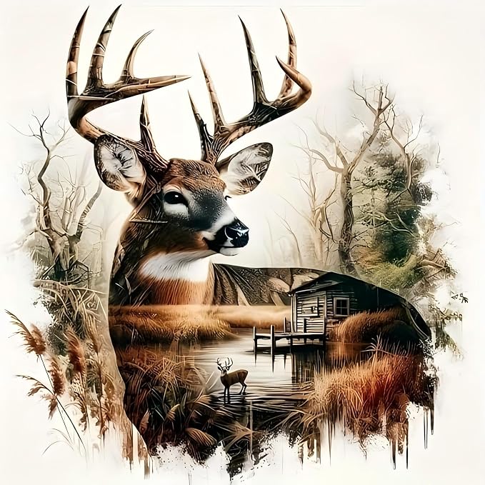 Deer Stamped Cross Stitch Kits for Adults, Animal 11CT Needlepoint Counted by askkqtx