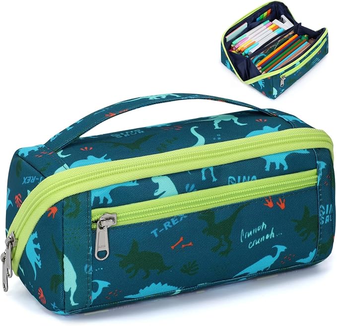 Large Pencil Case for Boys, Durable Pencil Pouch for School, Wide Opening Soft by BrainyBees
