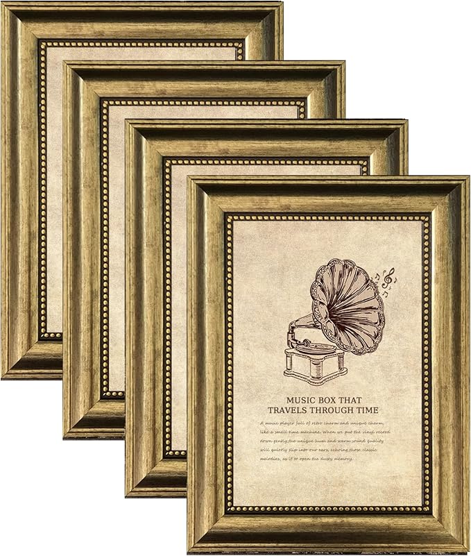 4x6 Picture Frame with Real Glass, 4 set Ornate Vintage Picture Frames by TKYGU