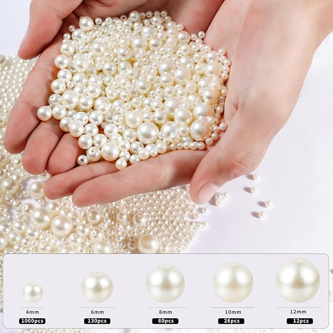 Hudinsun 1200 Pcs Pearl Beads for Jewelry Making, 5 Size Round Pearls for - Image 2