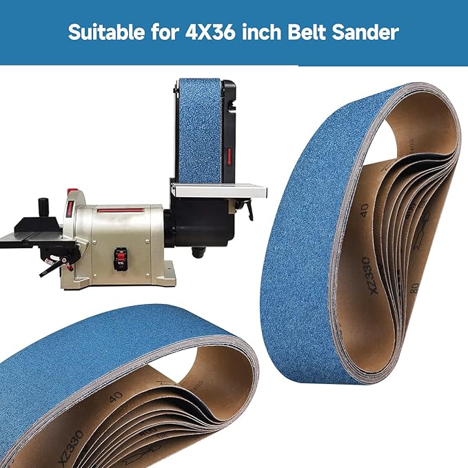 10-Piece 4 x 36 Inch 150 Grit Zirconia Sanding Belts, Heavy Duty Long-lasting Sanding Bands for Belt Sander, Rust Paint Removal, Wood Metal Grinding and Finishing