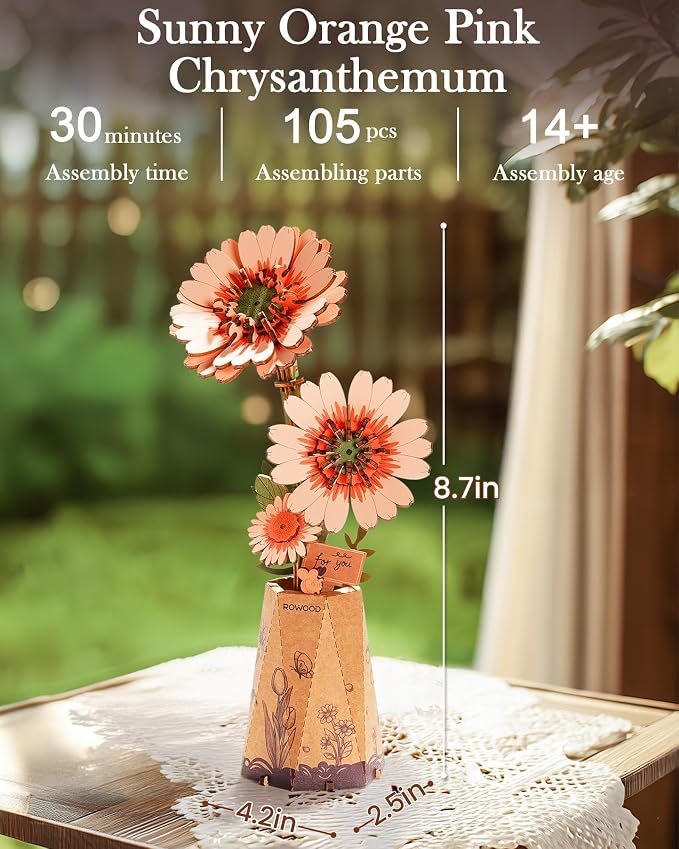 rowood 3D Puzzles for Adults, Mother's Day DIY Wooden Flower Building Set Craft - Image 3
