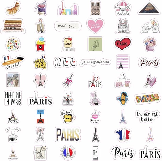 BulbaCraft 100Pcs Paris Sticker, French Stickers, Eiffel Tower Laptop Decals - Image 3