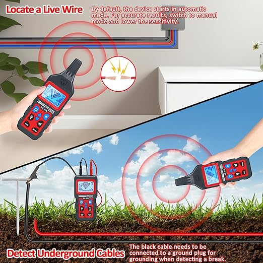 Underground Cable Locator, Rocky Mars Cable Tester Wire Tracker, NF826 Underground Wire Locator for Dog Fence Cables, Test Short Circuit Breaker of Wall