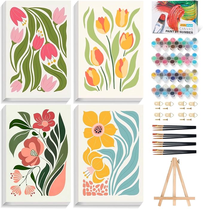 4 Pack Paint by Numbers Kit for Adults by Okarina