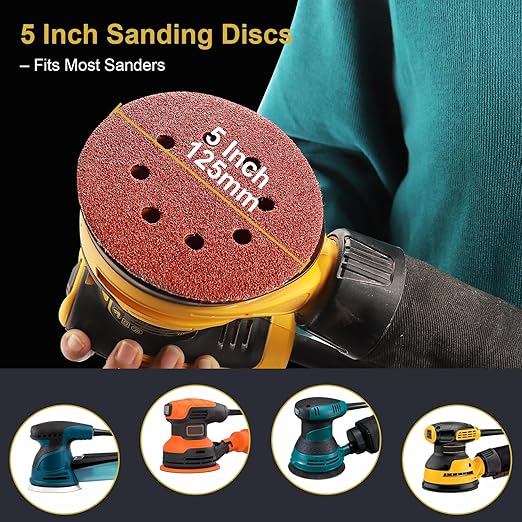 100 PCS 5 Inch Sanding Discs 100 Grit Hook and Loop Adhesive Round Sandpaper for Random Orbital Sander