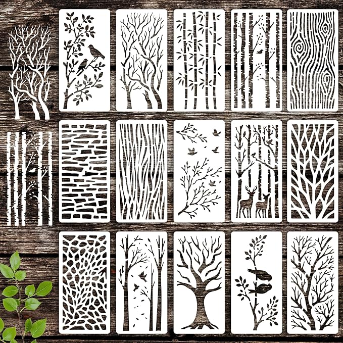 INFUNLY 15Pcs Tree Wall Stencil by INFUNLY