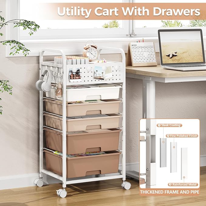 5 Drawer Rolling Storage Cart - Image 6
