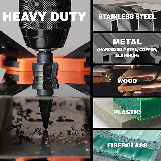 1/4 to 1-1/8 Inches M2 HSS Step Drill Bit, Unibit for Cutting Stainless Steel, Metal, Wood & Plastic