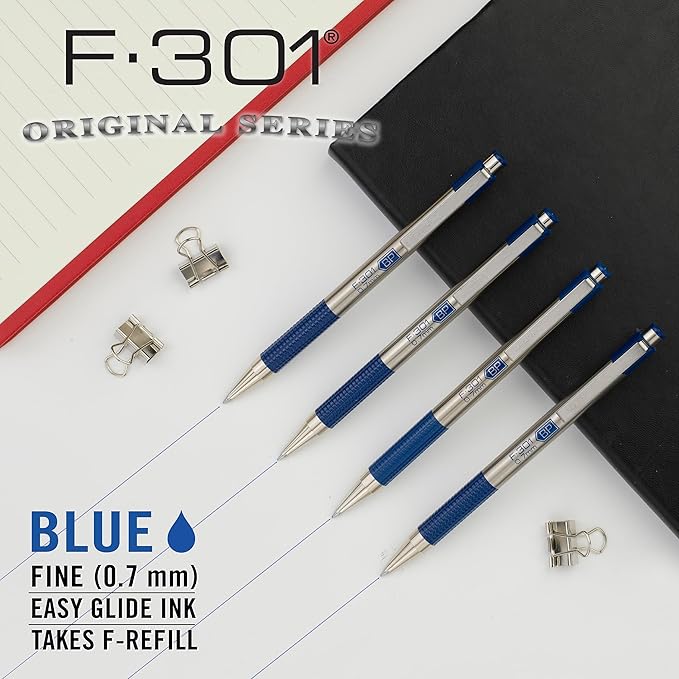 Zebra Pen F-301 Ballpoint Blue Ink Fine Point 0.7mm Stainless Steel Retractable - Image 3