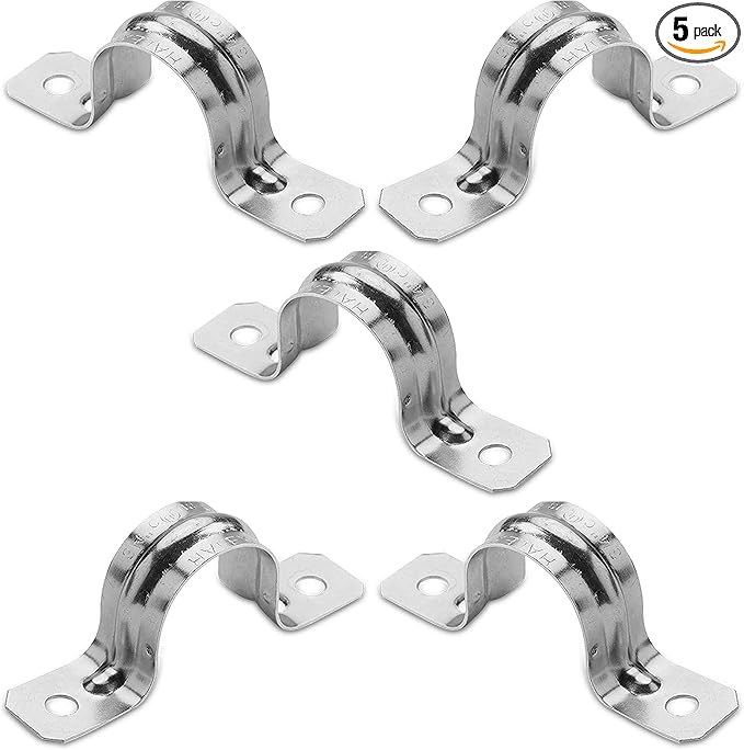 OHLECTRIC Heavy Duty Pipe Strap (5 Pack - 2 Inch) Zinc Plated Steel Conduit Clamps, 2 Hole Steel EMT Pipe Strap U Bracket, Zinc Coated Tension Tube Clip, Metal Pipe Clamp for EMT Conduits