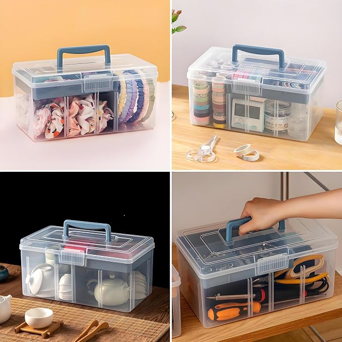 2 Pack Plastic Dividing Storage Box, 2 Layer Multipurpose Craft Organizer and - Image 8