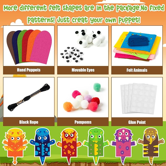 WATINC 6Pcs Hand Puppet Making Kit, Art Craft Felt Sock Puppet Toys, Creative - Image 3