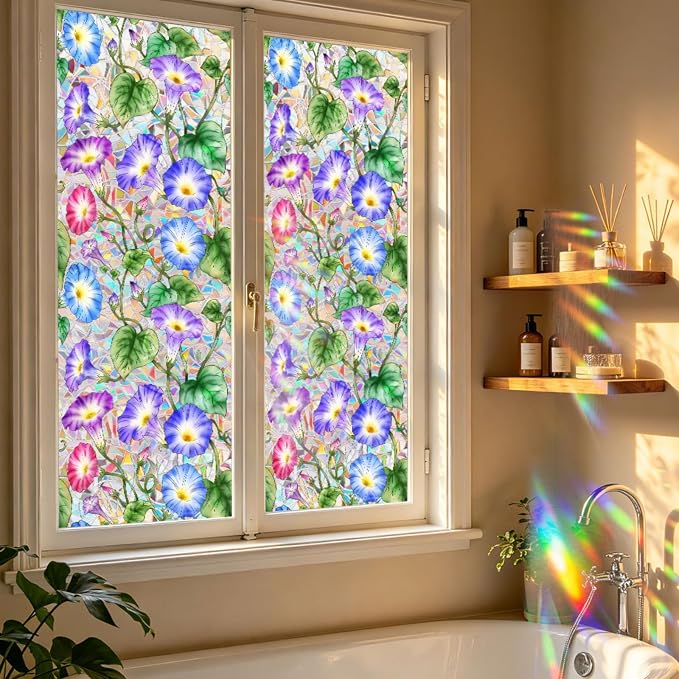 Morning Glory Stained Glass Window Cling, Removable Window Privacy Film - Image 7