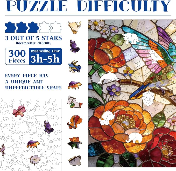 300pcs Wooden Puzzles for Adults Unique Animal Shaped Pieces | Colorful Funny - Image 3