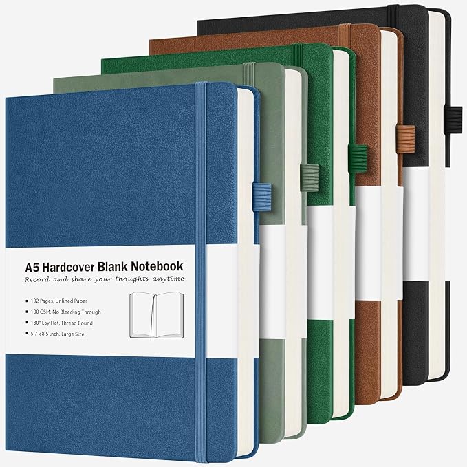 Blank Notebook, 5 Pack Hardcover Sketch Book, Large Blank Journal, No Bleed by MALEDEN