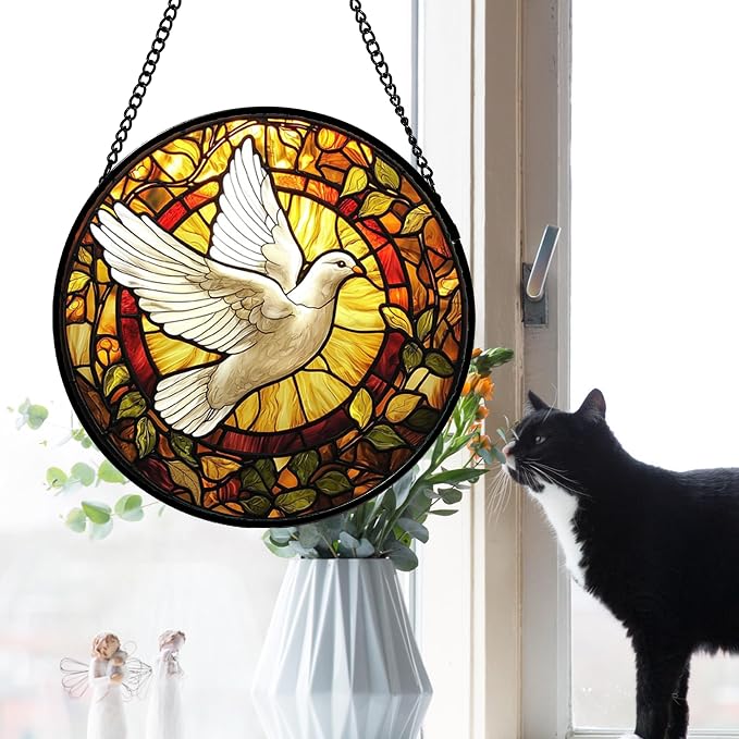 DASTOLL Stained Glass Window Hanging, Flying White Dove Sun Catchers Diamond - Image 3