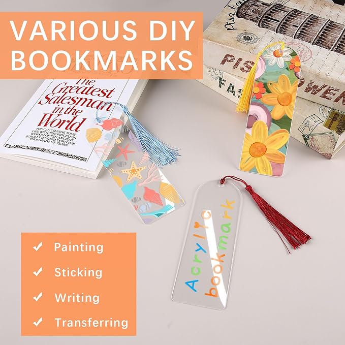 30 Pcs Clear Acrylic Bookmarks Blanks 6" x 2", Plastic Book Page Markers - Image 5