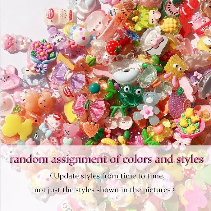 FULUSODO 60pcs Embellishments Cute Set, Flat Back Bulk Mixed Resin Ornament - Image 4