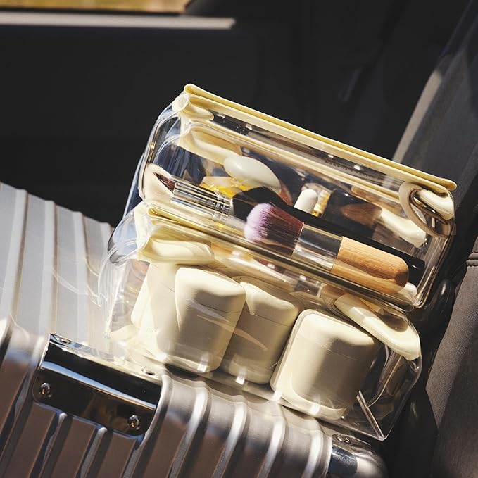 Cadence Travel Containers - Core Skincare Set - Magnetic Containers with Lids,2 Small (0.56oz) & 3 Medium (1.32oz) - Cleanser, Moisturizer, Serum, Makeup Remover & Sun Icon Labels - Pacific