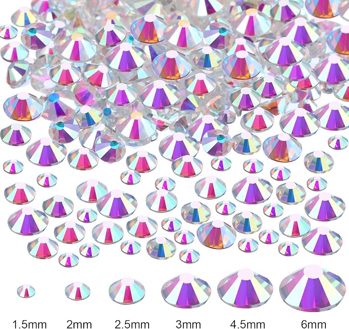 TecUnite 2000 Pieces Flat Back Gems Round Crystal Rhinestones 6 Sizes - Image 2