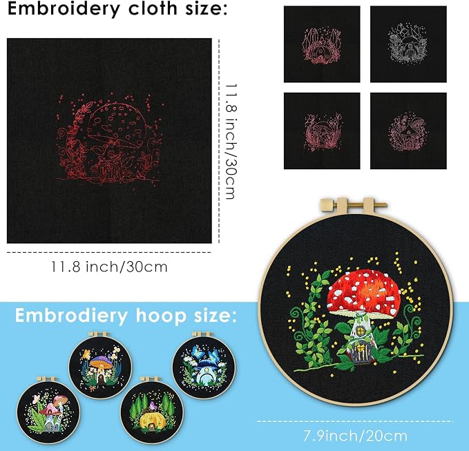 ERKOON 5 Sets Embroidery Kit for Beginners, Art Craft Handy Sewing Set Mushroom - Image 7