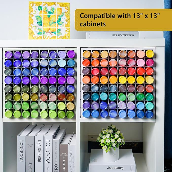 Krafetto 2 Pack 64 Grids Paint Organizer Storage Rack, Wall-mountable Craft - Image 5