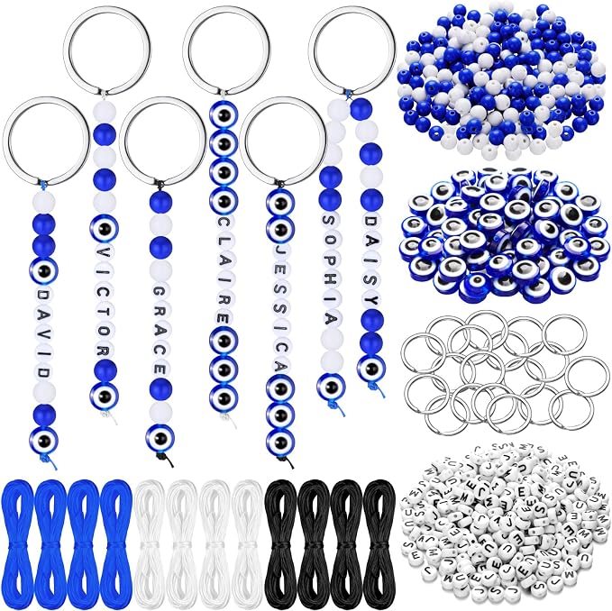 Landical 564 Pcs Evil Eye Keychain Making Kit DIY Bead Keychain Charm Blue Key by Landical