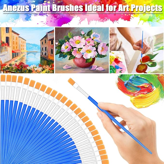 100Pcs Small Paint Brushes Bulk, Anezus Flat Top Acrylic Classroom Brush - Image 6