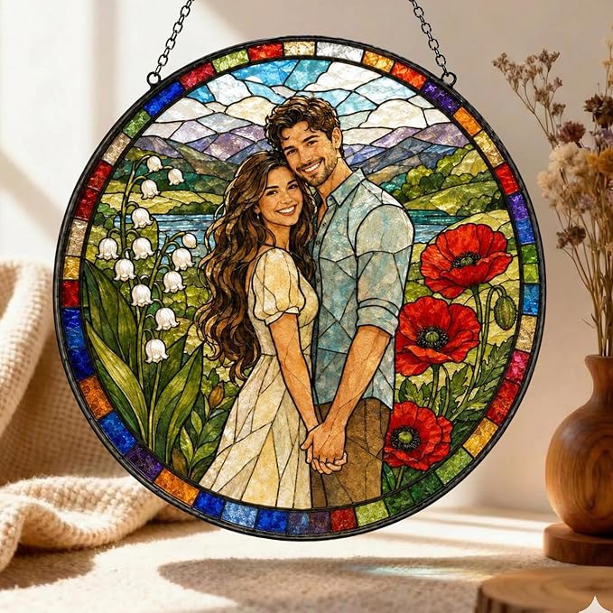 Personalized Couples Photo Faux Stained Glass Sun Catcher, Photo Couple - Image 4