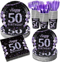 Pickmesh 400 Pcs 50th Birthday Party Supplies Purple Black Happy 50th Birthday by Pickmesh