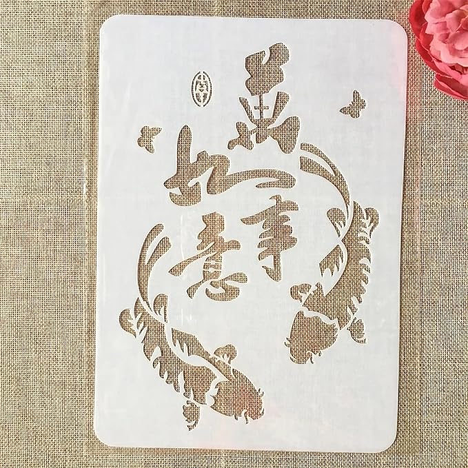 TIAMECH A4 Reusable Chinese Koi Fish Carp Stencil - Image 3