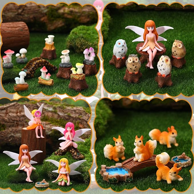 33 Pcs Fairy Garden Miniature Kit Resin Fairies Animal | Weatherproof Solid - Image 5