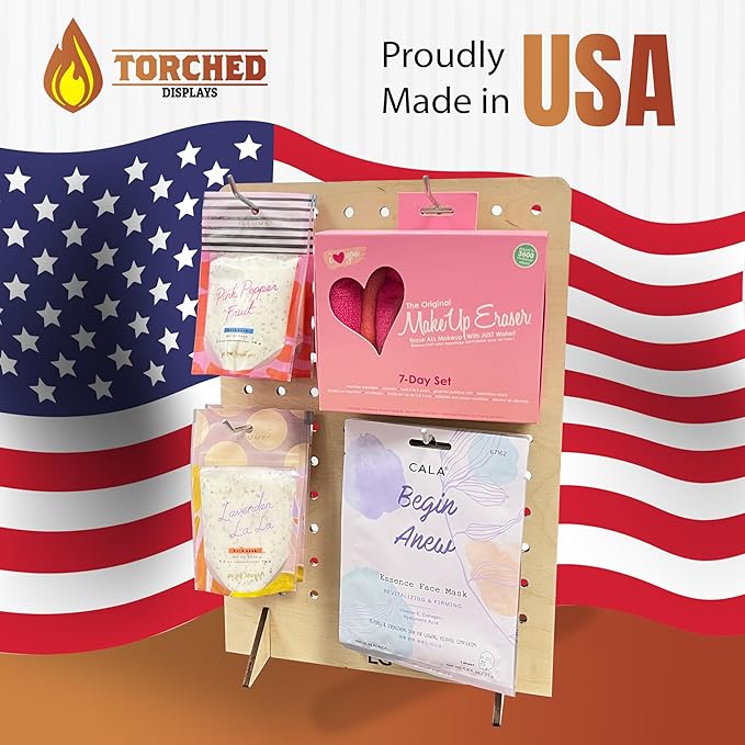 Torched Pegboard Display Stand for Jewelry, Craft Shows, Selling, Vendor Events, Tools, Peg Board Accessories Rack Organizer, XXL 15.75" L x 4.3" W x 23.75" H, Natural