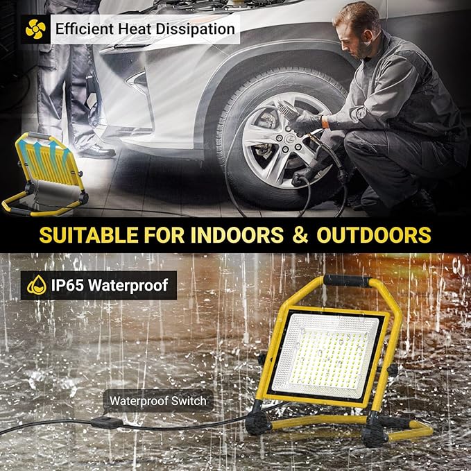 8400LM Super Bright LED Work Light, 70W Worklight with 16.4FT Cord, 180° Adjustable Stand, IP65 Waterproof Flood Light for Outdoor/Indoor Job Site Construction, Garage Lighting