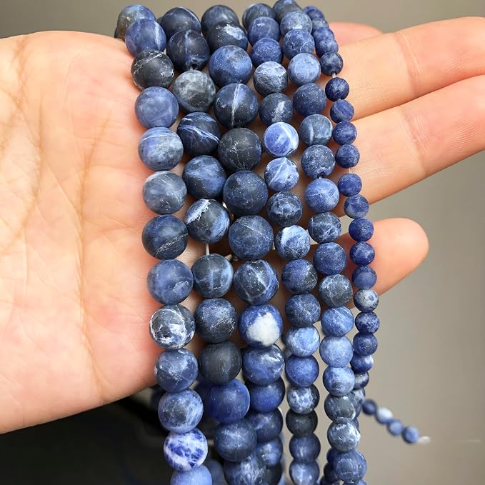 36pcs Natural Matte Olded Blue Sodalite Gemstone Beads，10mm Frosted Round Loose - Image 3