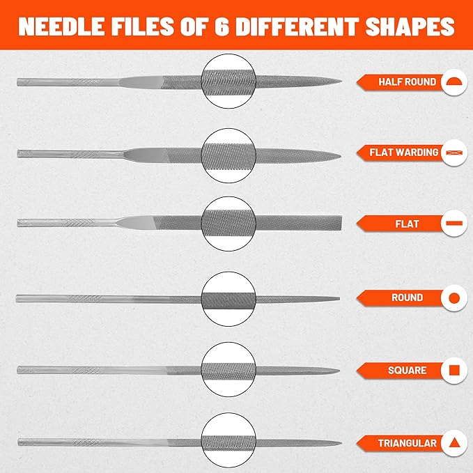 ValueMax 7PCS Interchangeable Needle File Set, Small File Set Includes Flat, Flat Warding, Round, Half-Round, Square, Triangular File and A Handle, Suitable for Shaping Metal, Wood, Jewelry, Plastic