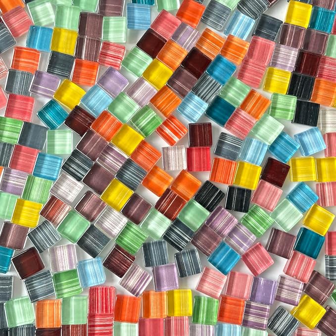 LITMIND 1.1LB Striped Crystal Glass Mosaic Tiles – Square Mix 10mm Assorted - Image 2