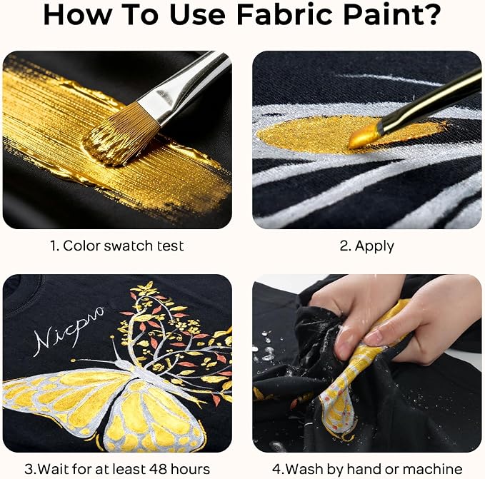 Nicpro Metallic Gold Fabric Paint, 8.45 Fl Oz Permanent Soft Fabric Paint - Image 5