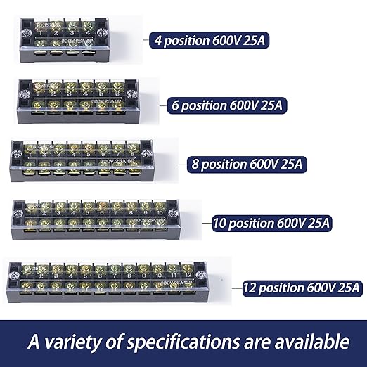 Terminal Block (2 Sets) 2Pcs 6 Positions Dual Row 600V 25A Screw Terminal Strip Blocks withCover&2 PcsPre-Insulated Barrier Termina Block Strip& 12Pcs Insulated Fork Wire Connector