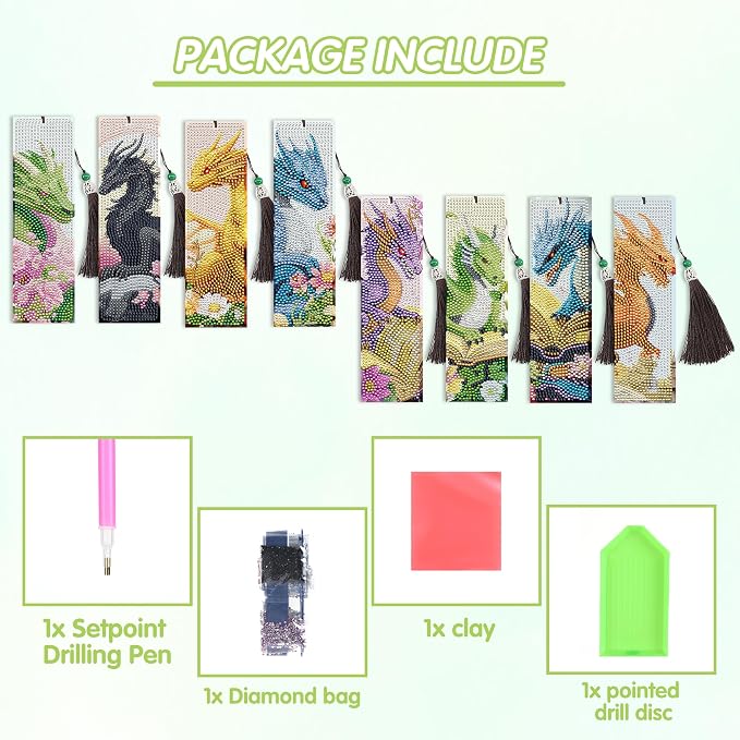 Dragon Diamond Art Bookmarks Kit: 8 Pcs Diamond Painting Bookmark - Image 2