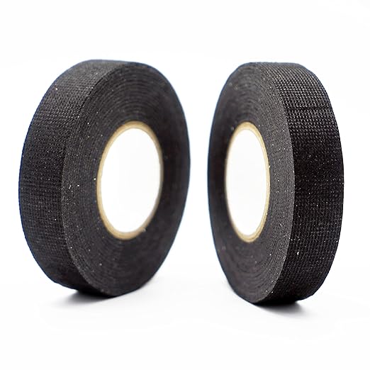 Wire Harness Cloth Tape, 3/4-Inch by 49-Foot (5 Rolls), Speaker Wiring Harness Cloth Tape, Black Adhesive Fabric Tape, for Automobile Electrical Wire harnessing Noise Dampening Heat Proof