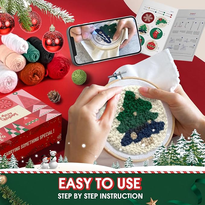 yuegool 6PCS Christmas Punch Needle Coasters Kit, Easy DIY Punch Needle - Image 4