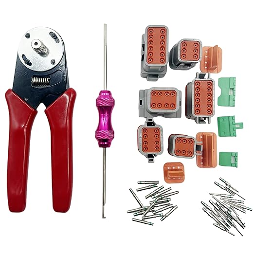 449 Pcs DT Deutsch Connector Kit,2 3 4 6 8 12 Pin Grey DT Connectors,with Crimping Pliers and Connector Removal Tool,Deutsch 16# Solid Contacts,Seal Plugs