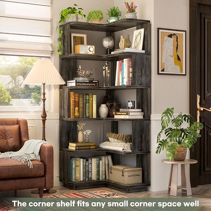 Armocity Corner Book Shelf, 6-Shelf L Shaped Corner Bookshelf - Image 4