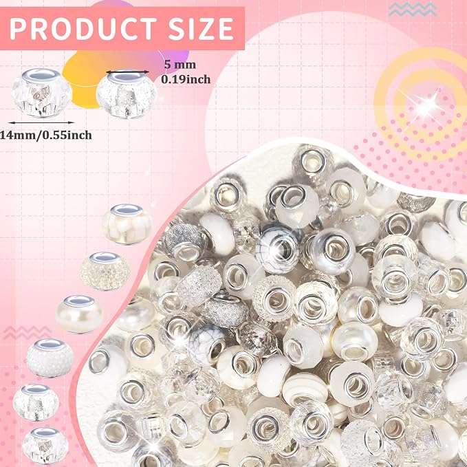 Large Hole Beads Spacer Beads White Assorted European Craft Big Beads Large - Image 2