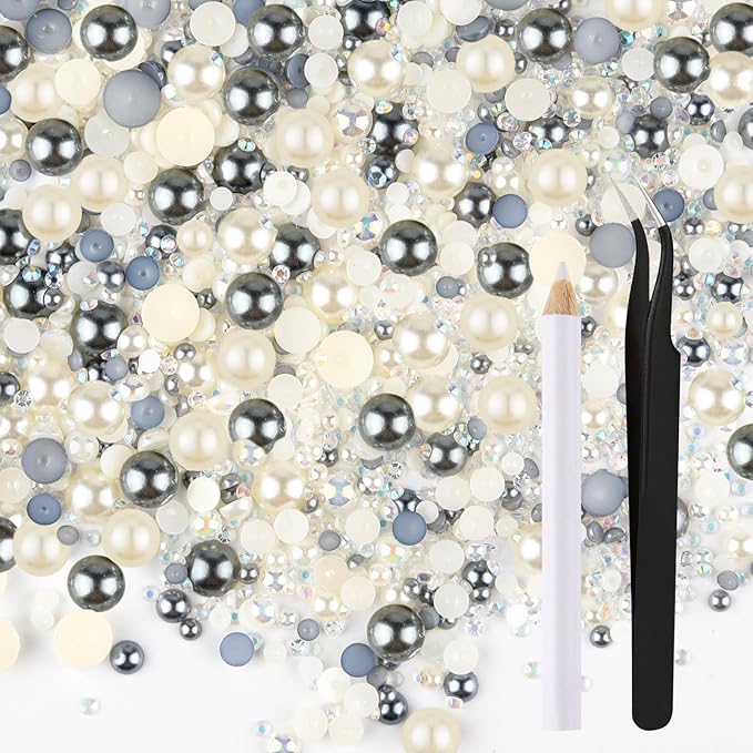 ASTARON 50g Mix Flatback Rhinestones Half Pearls by ASTARON