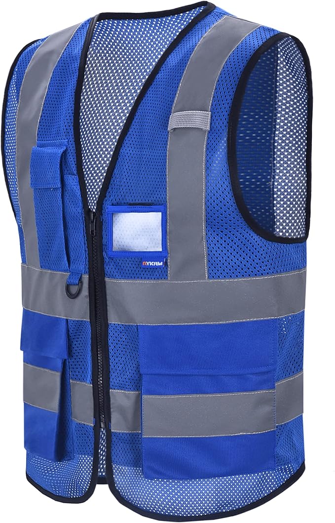 A-SAFETY High Visibility Mesh Safety Reflective Vest with Pockets and Zipper,Hi Viz Work Vest for Men Women (Blue Mesh XXL)