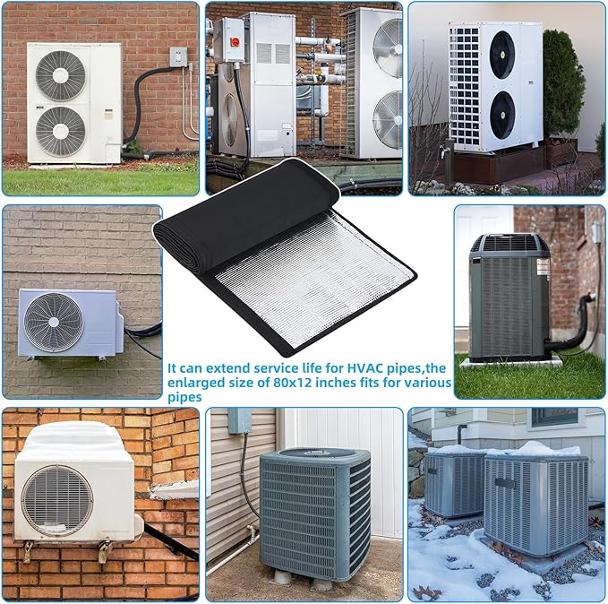 3-Layer HVAC Copper Pipe Insulation Cover,Upgrade 80x12Inch 600D Oxford AC Pipe Insulation Outdoor,Lengthening&Widen AC Line Insulation Sleeve,Flexible Central Air Conditioner Pipe Covers for Outside
